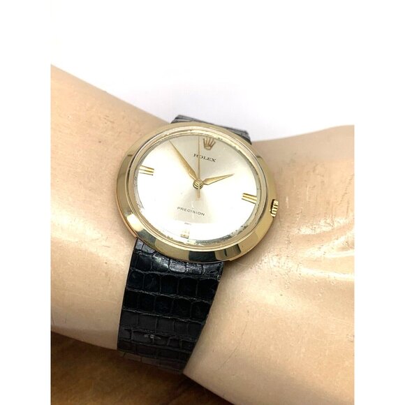 Rolex Men's Watch 9996 Vintage Swiss Mechanical 18k Gold Case Silver Dial 36mm - Picture 5 of 13